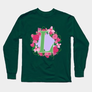 Monogram L, Personalized Floral Initial Long Sleeve T-Shirt